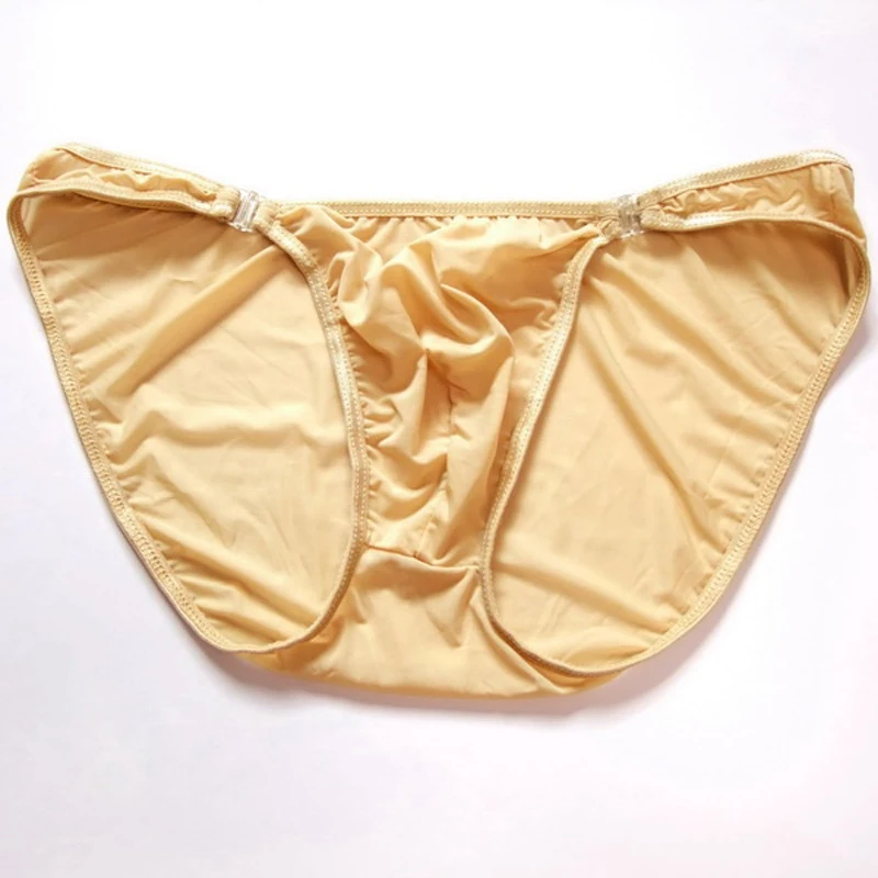 2015 New Hot Selling Black  Men Underwear Removable Button Sexy Mens Silk Briefs Hot Man Panties