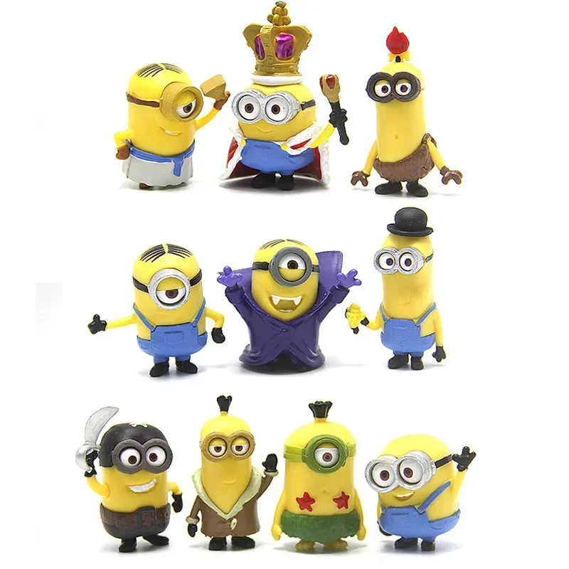 Фото Набор из 10 фигурок-игрушек Kawaii Minions с 3D-глазами, фигурки-герои из мультфильма «Гадкий я», подарки на Рождество для детей №1