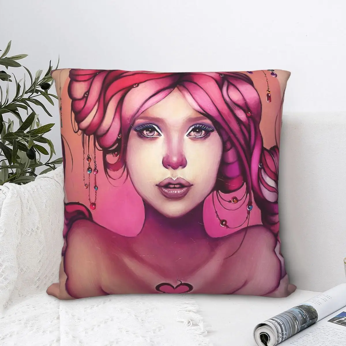 

Last Piece Pink Girl Hug Pillowcase MeganLara Pop Culture Backpack Cushion Sofa DIY Printed Car Throw Pillow Case Decorative