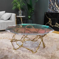 light luxury and simplicity modern colorful acrylic tea table transparent tea table pure copper carved artistic sense creative