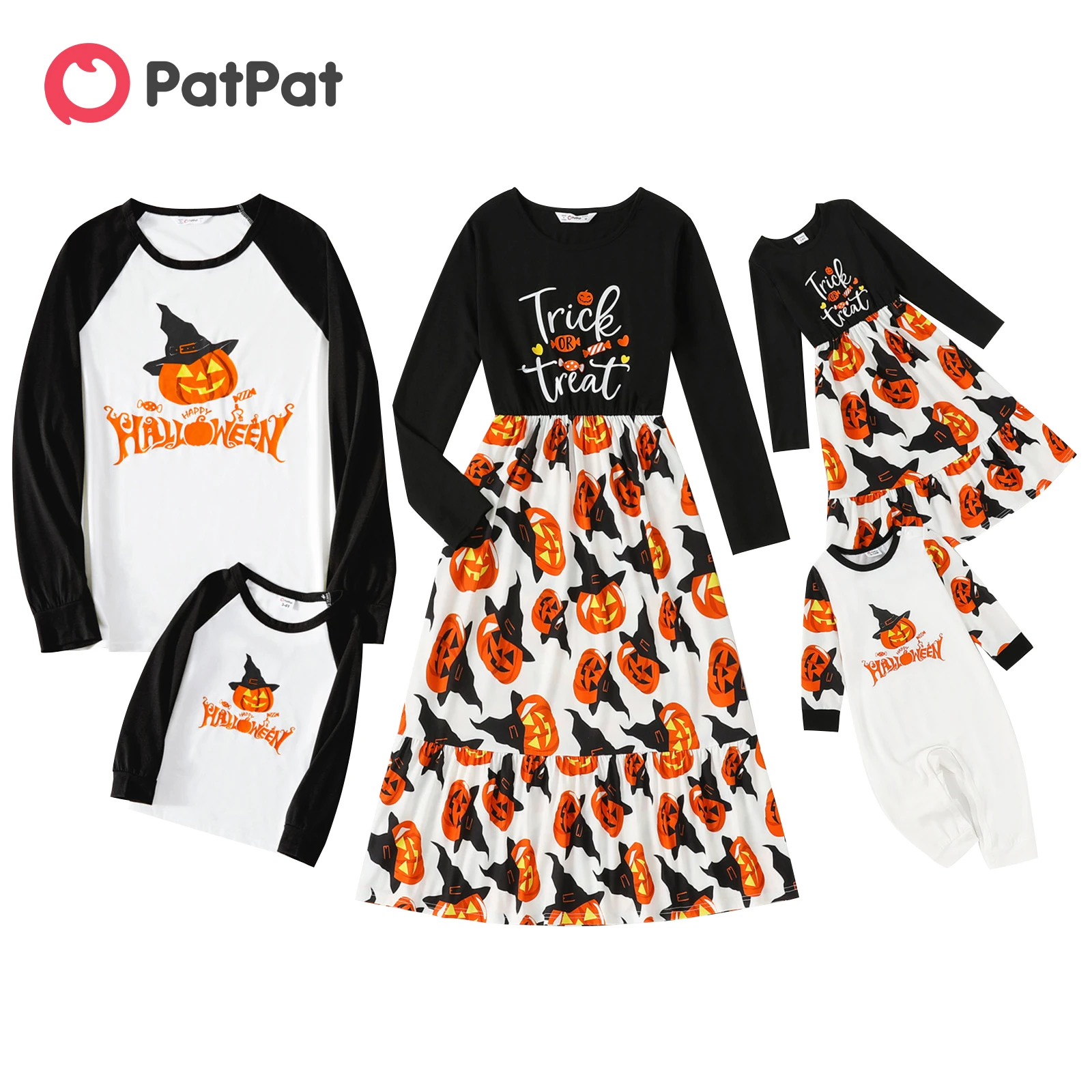 

PatPat Halloween Family Matching Long-sleeve Letter & Pumpkin Lantern Print Spliced Dresses and Raglan-sleeve T-shirts Sets