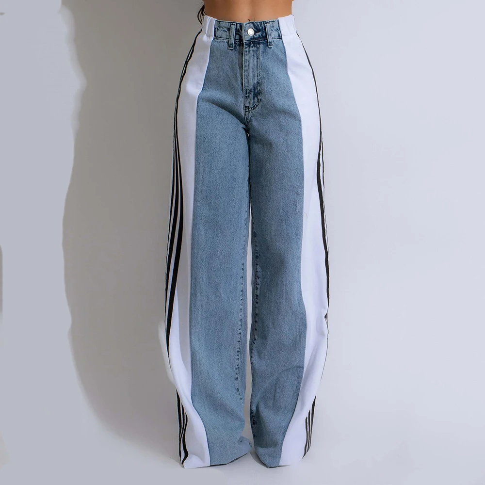 Новые летние уличные джинсовые брюки модные эластичные с высокой талией в три
