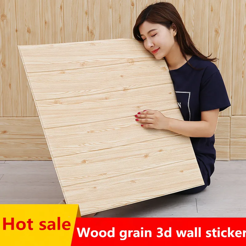 

10pcs Wood Grain 3D Stereo Wall Stickers Waterproof Moisture Proof Mildew Foam Wallpaper Self-adhesive Ceiling Stickers