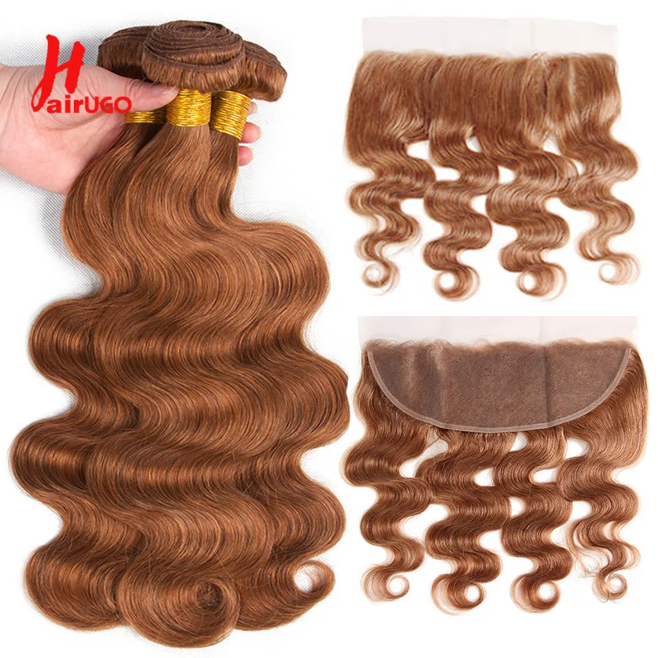 HairUGo #30 Brown Human Hair Bundles With Lace Front Body Wave Brazilian Lace Front With Bundles Weaving Remy Hair Extension
