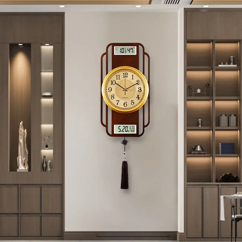 

Настенные часы из массива дерева в китайском стиле для гостиной, новые настенные часы для дома, гостиной, модные бесшумные прямоугольные ча...