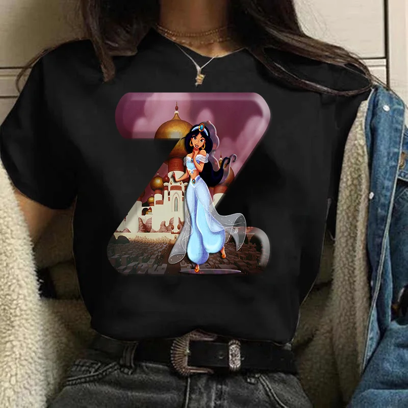 

Повседневная Женская футболка с коротким рукавом, с рисунком принцессы, модная женская одежда с круглым вырезом и надписью 34595