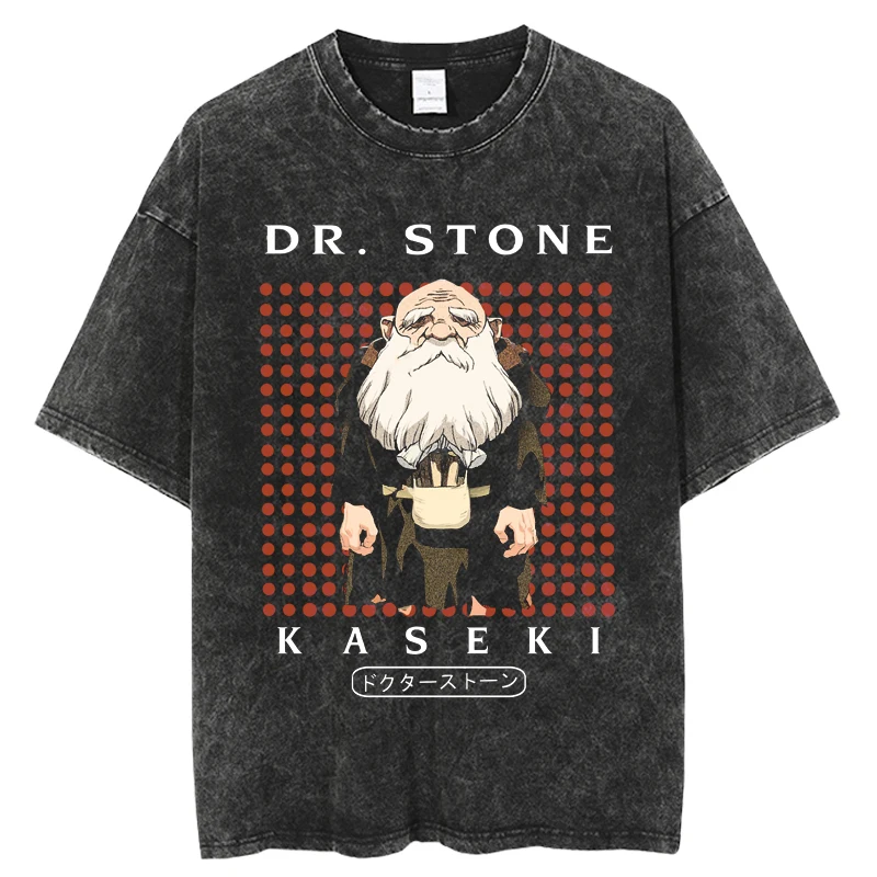 

New Dr Stone Vintage Washed Tshirts for Men Digital Printing Anime Graphic T Shirt High Quality Women Harajuku Oversize Tee