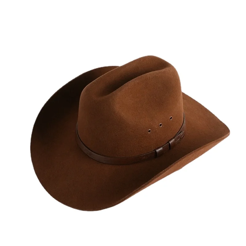Pure Wool Cowboy Hat Men Outdoor Jungle Adventure Hats Hard Fit Country Western Accessories Women Horseback Rider Cowboyhoed