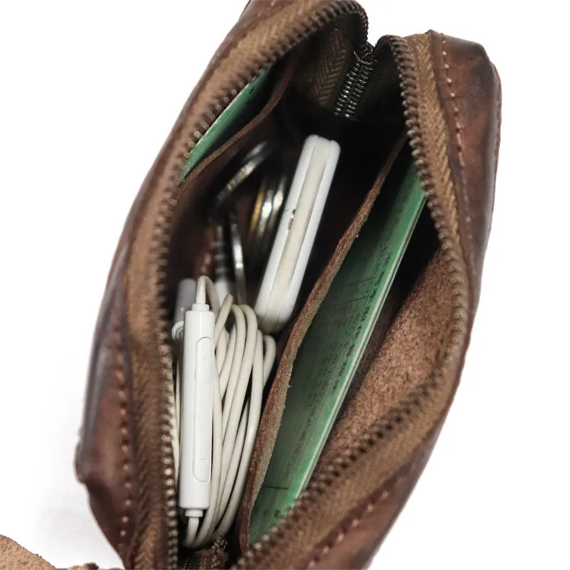 Vintage high quality soft genuine leather men's women's small coin purses real cowhide zipper credit card ID holders wallets