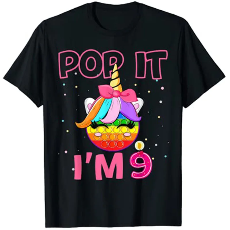 

Pop It I'm 9th Birthday Decorations Rainbow Unicorn T Shirt Kids Bithday's Gift Ideas