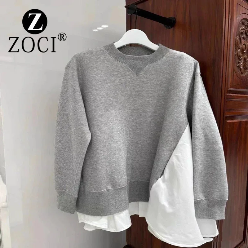 Осенний Новый серый пуловер [ZOCI] свитер с круглым вырезом и Боковым Разрезом