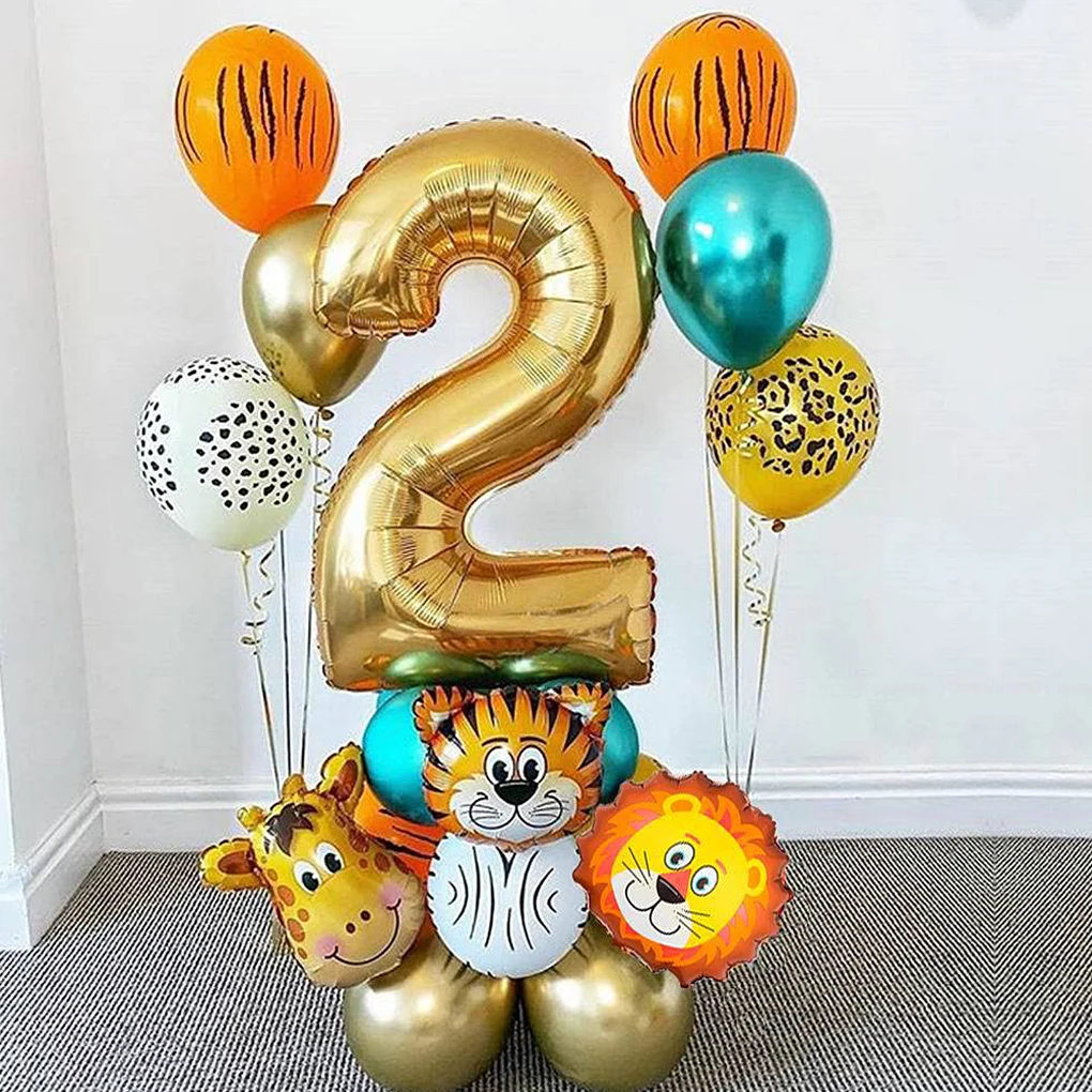 

18pcs Jungle Animal Balloons Set Chrome Metallic Latex Balloon 30inch Gold Number Globos Kids Birthday Party Baby Shower Decor