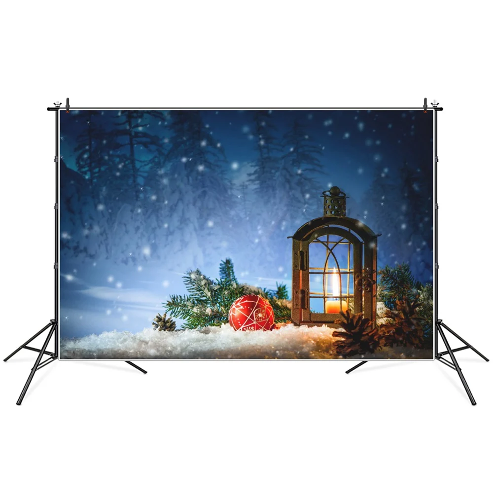 

Christmas Candle Lantern Ball Pine Snowflake Forest Photography Backdrops Custom Party Home Decoration Photo Booth Backgrounds