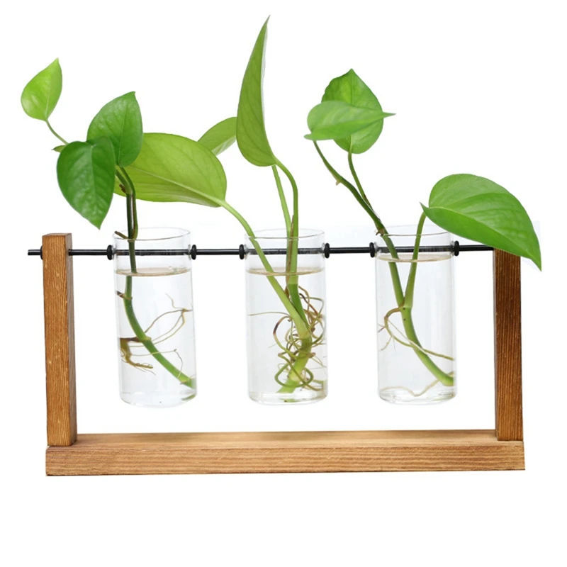 

Прозрачная ваза для гидропонных растений Terrarium, декоративная ваза с деревянной рамкой, стеклянная Настольная Ваза для растений, бонсай, дек...
