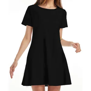 Women Streetwear Short Dresses Summer Short Sleeve Female Casual A-Line Dress Round-Neck Loose Ladies Black Mini Dress Oversized
