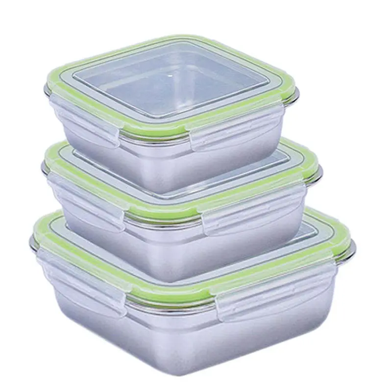 304 Stainless Steel Lunch Bento Box With PP Cover Refrigerat