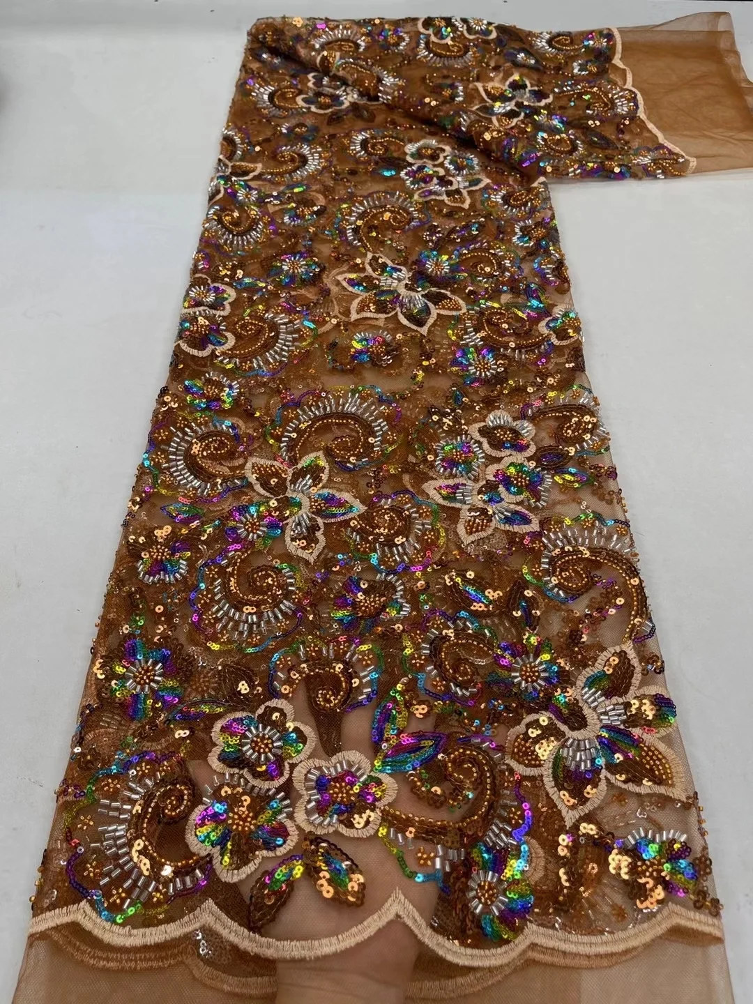 

beaded african lace fabric for Evening dress black sequin 5 yards fabrics gold embroidery tulle green 2023 high quality