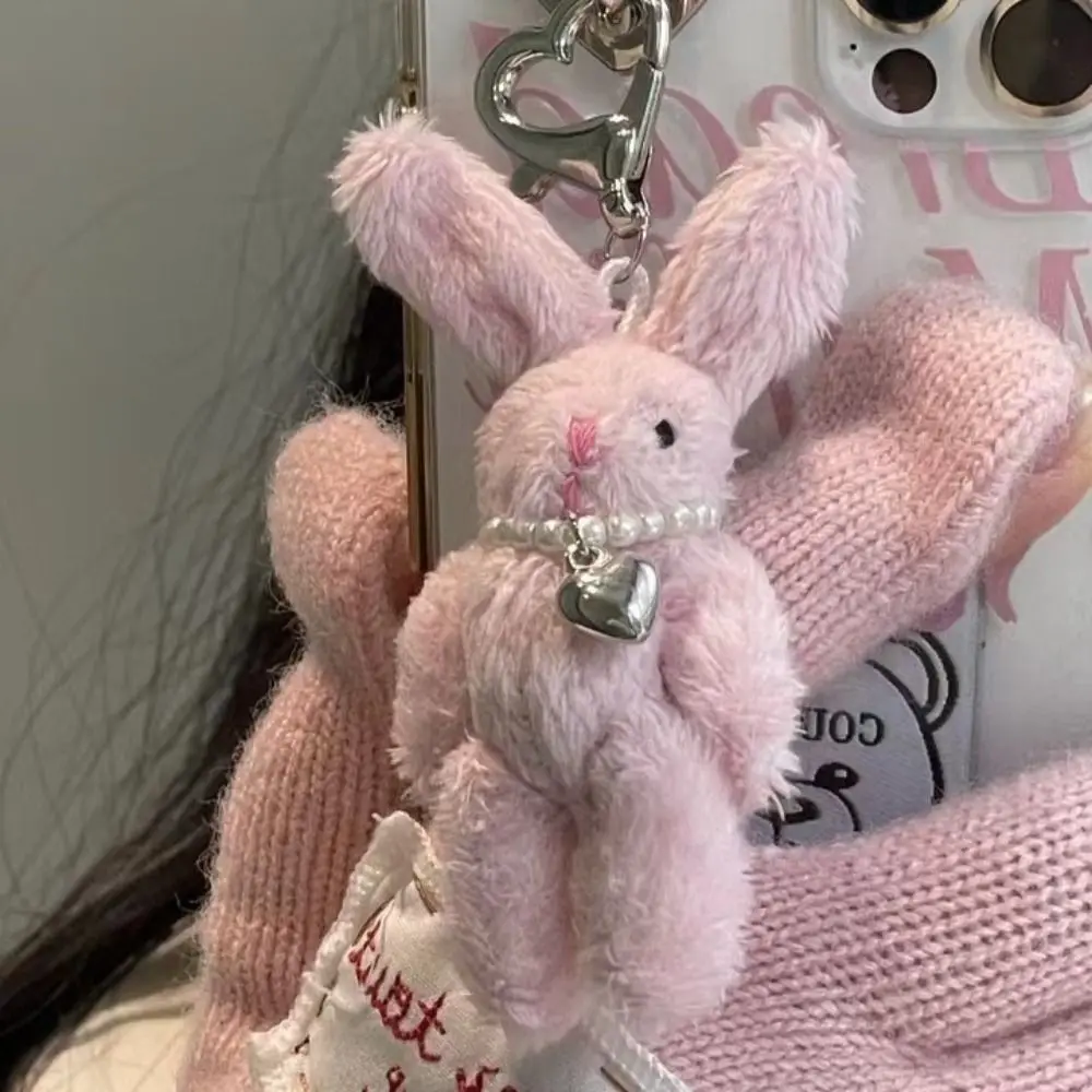 

Cute Cartoon Pink Rabbit Heart Pendant Plush Dolls Key Chain Bunny Phone Chain Bag Ornaments Key Ring Gift Y2K Accessories