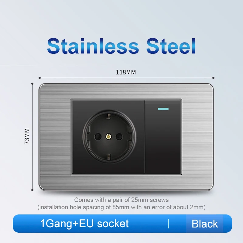 Евророзетка из нержавеющей стали Элегантная черная стандарт Италии Type-C ЕС