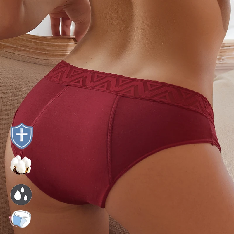 

Женские сексуальные кружевные трусики для менструации, 4-слойные герметичные женские хлопковые трусики для менструации, абсорбирующие трусики для менструации