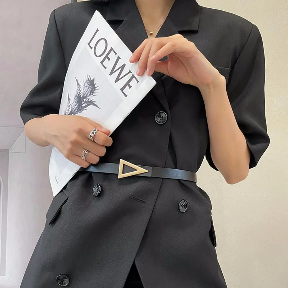 

Регулируемый Женский металлический ремень с пряжкой унисекс Мужские аксессуары ремень из искусственной кожи треугольный пояс Ширина