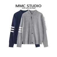lazy wind three bar tb knitted cardigan womens college style baseball uniform snap coat autumn loose top