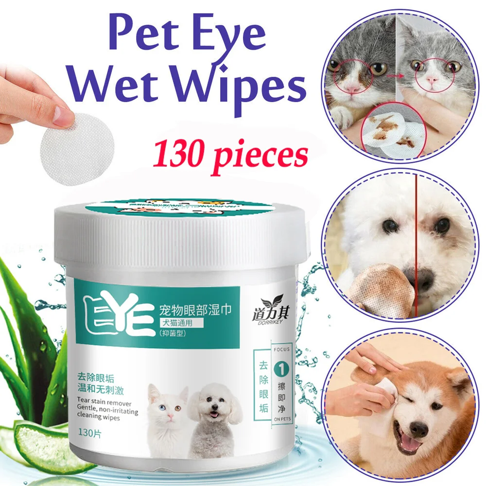 

130PCS Pet Eye Wet Wipes Eye Tear Ear Stain Remover Cleaning Portable Wet Towels Dog Cat Pet Cleaning Wipes Grooming Wipes Towel