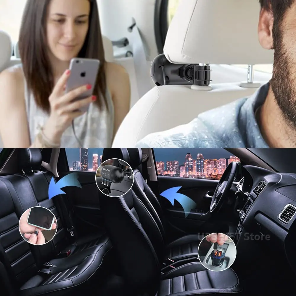 Multi Car Retractable Backseat 3 In 1 Car Charging Station Box for All Phone/IPhone/Samsung/Android/Share Ride Customer Charging