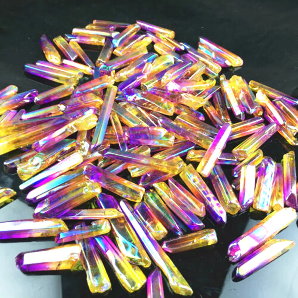 

Natural AB titanium Rainbow AURA Moonstone Quartz Crystal Rough magic wand Dot tablet energy ornament and healing