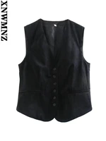 xnwmnz vests women 2022 fashion single breasted velvet waistcoat vintage sleeveless back tab female vest coat chic tops