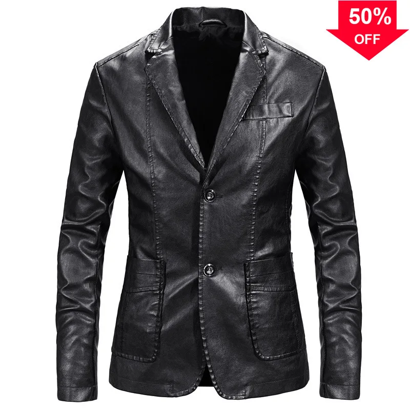 

Jacket Men Pu Leather Jacket Men Blazer Coats Fashion Spring Autumn Casual Business Blazer Leather Jackets Men Faux Fur Coat 5XL