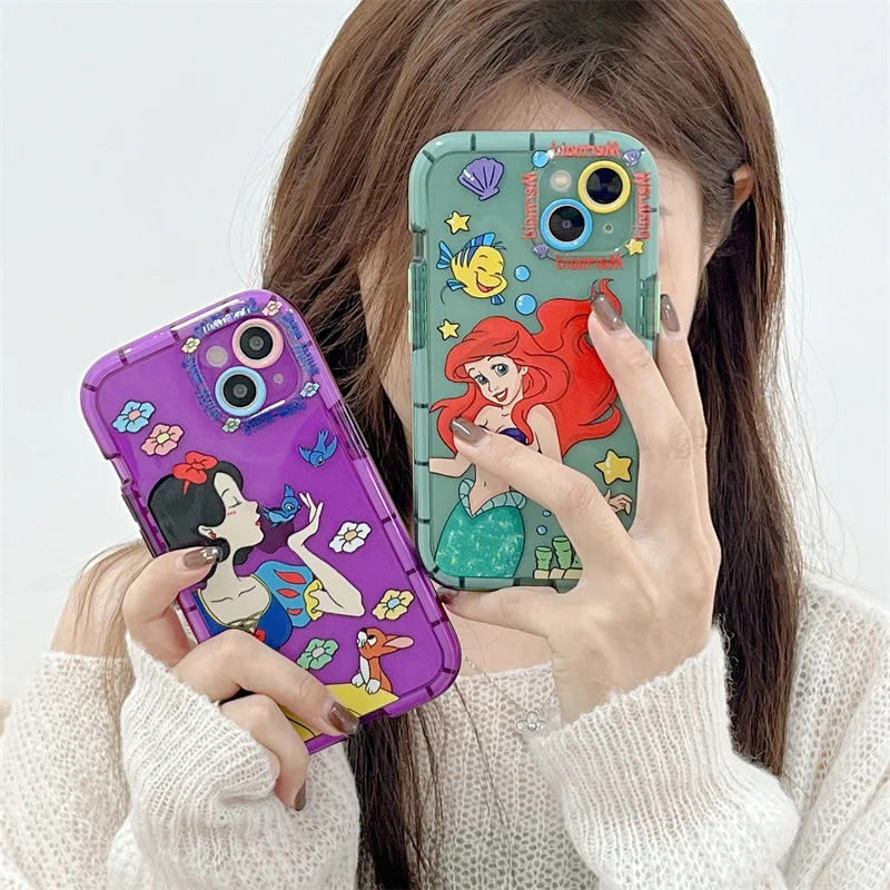 

Disney Mermaid Snow White Silicone Phone Case for iPhoneXs/XR/11/12/13ProMax Girl Cartoon Apple Phone Case Soft Protective Cover
