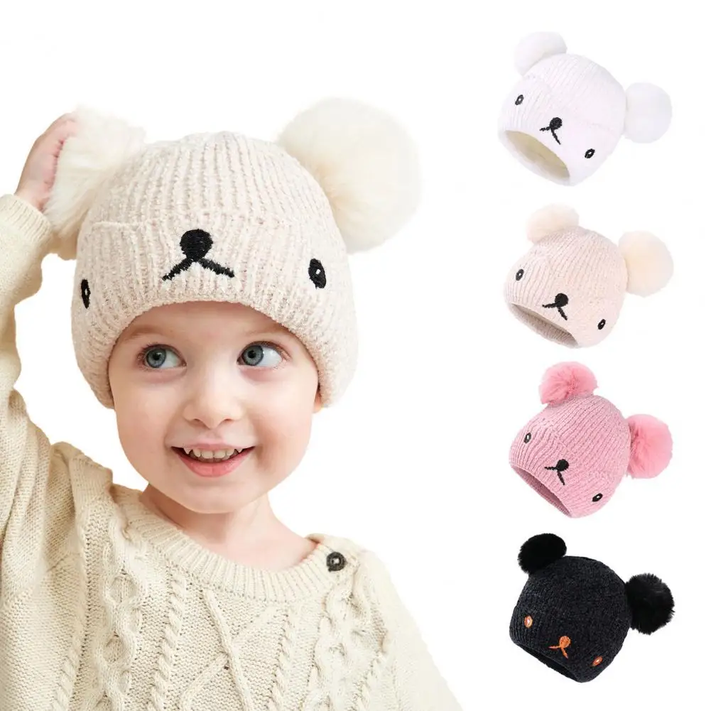 

Lovely Kids Hat Dual Pompoms Windproof Beanie Hat Cold Winter Thermal Children Hat