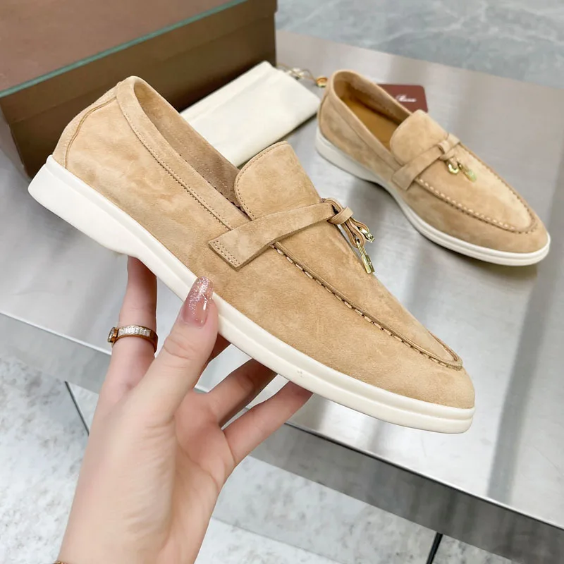 Best Quality Suede Loafers Women Moccasin Summer Walk Shoes Causal Comfortable Slip On Flat Shoes Mules Driving Beanie Shoes