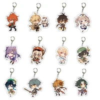 22 style fashion anime genshin impact keychains zhongli diluc venti paimon keychain base acrylic stands keyring gift for fans