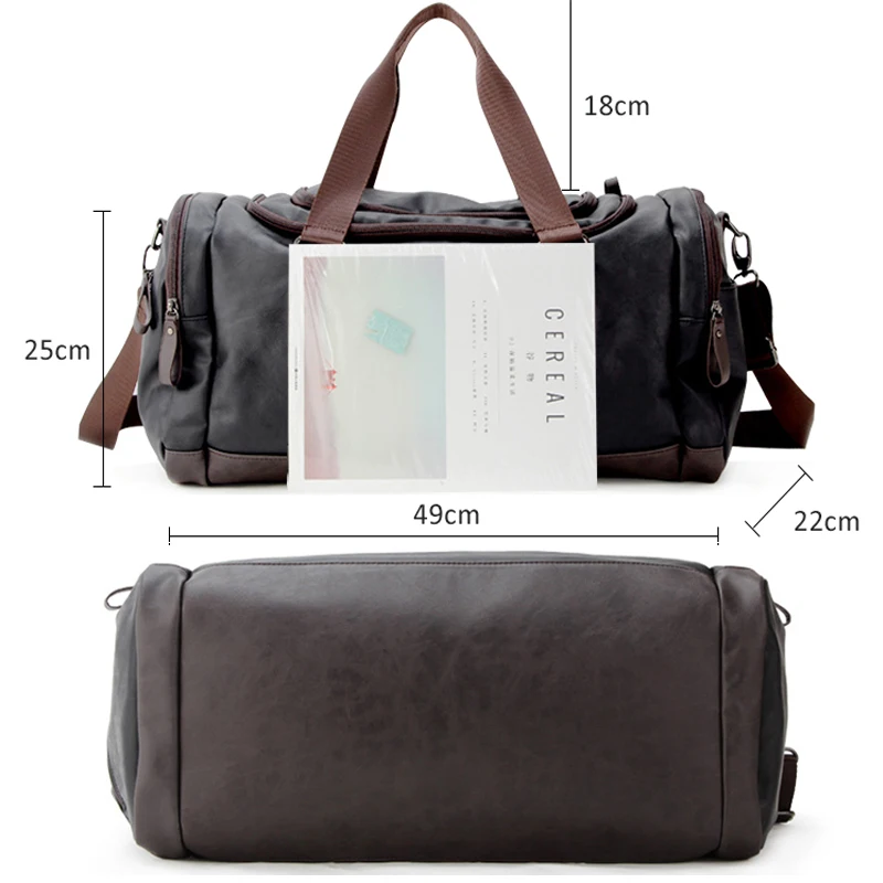 Travel Duffel Bag PU Leather Men Handbags Big Large Capacity Travel Bags Black Mens Messenger Bag