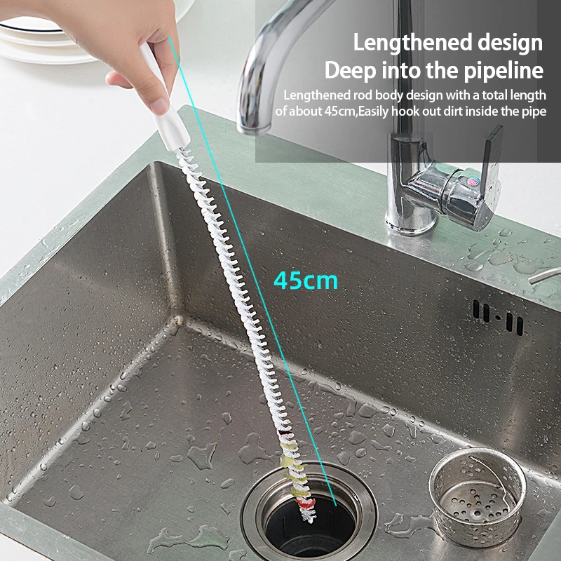 

45cm Pipe Dredging Strip with Filter Hair Brush Cleaner Sink Drain Cleaner Sticks Clog Remover Cleaning Kitchen Plastic Strip