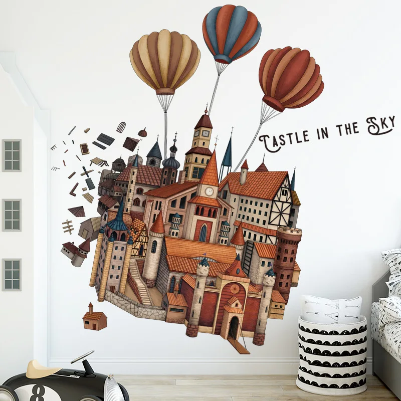

Removable Cartoon Balloon Castle Wall Sticker for Kids room Kindergarten Nursery Wall Decals Self-adhesive Vinyl PVC Wall Murals
