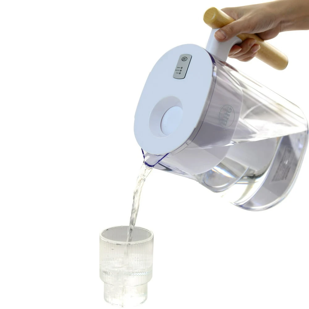 

White Water Filter Pitcher, 10 Cup, Compatible, Wooden Handle - Size 10"Hx6"Lx5"W inches