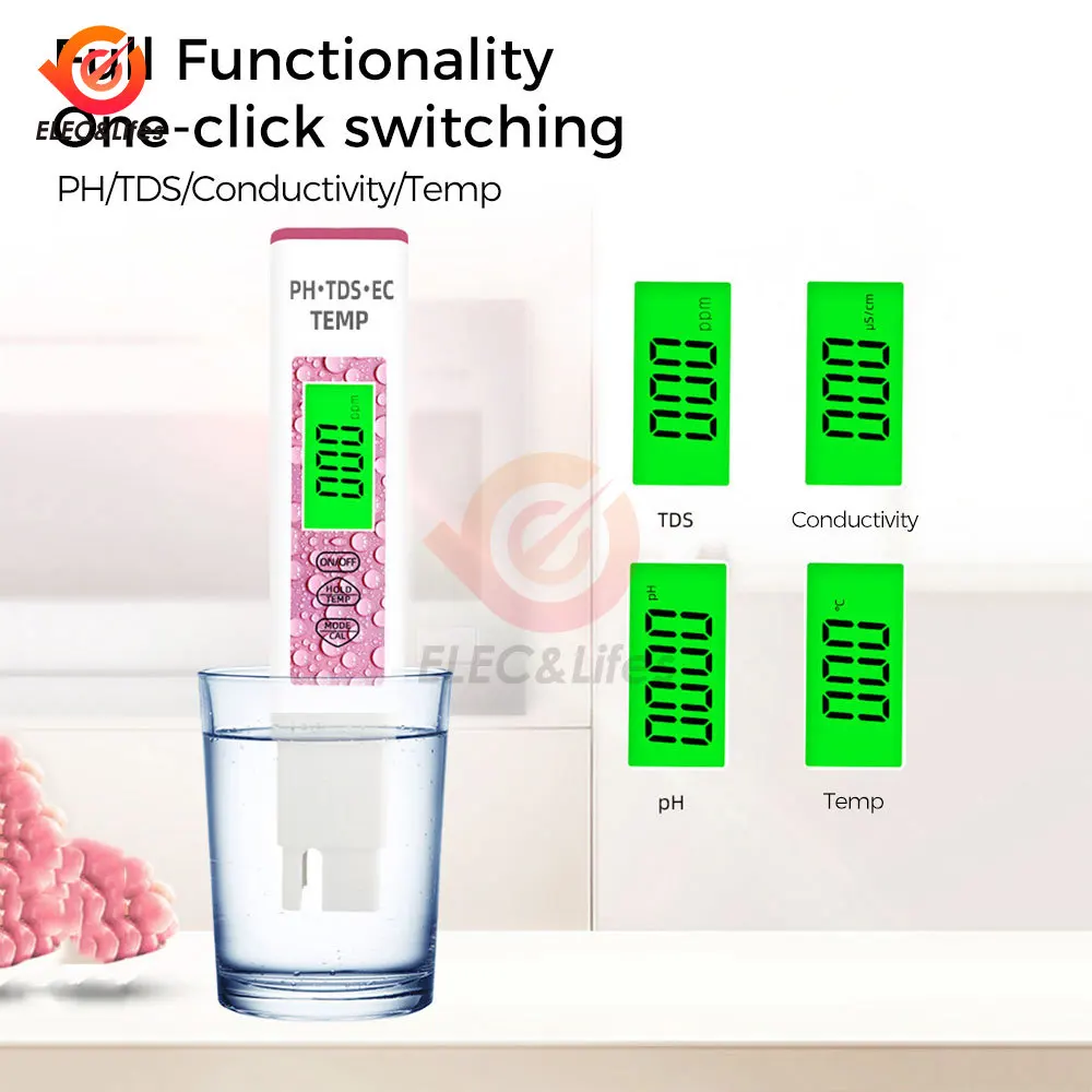 4 в 1 водонепроницаемый TDS/EC/температурный/PH-метр цифровой тестер качества воды с