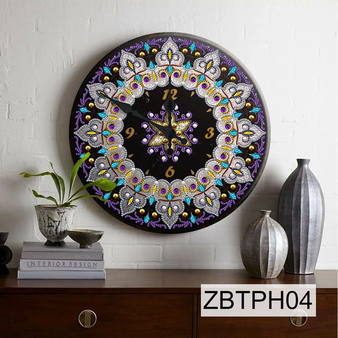 

Часы с рисунком мандалы, алмазная живопись, Оловянная 5D Вышивка крестиком, Круглая Мозаика с кристаллами, домашний декор, настенные часы