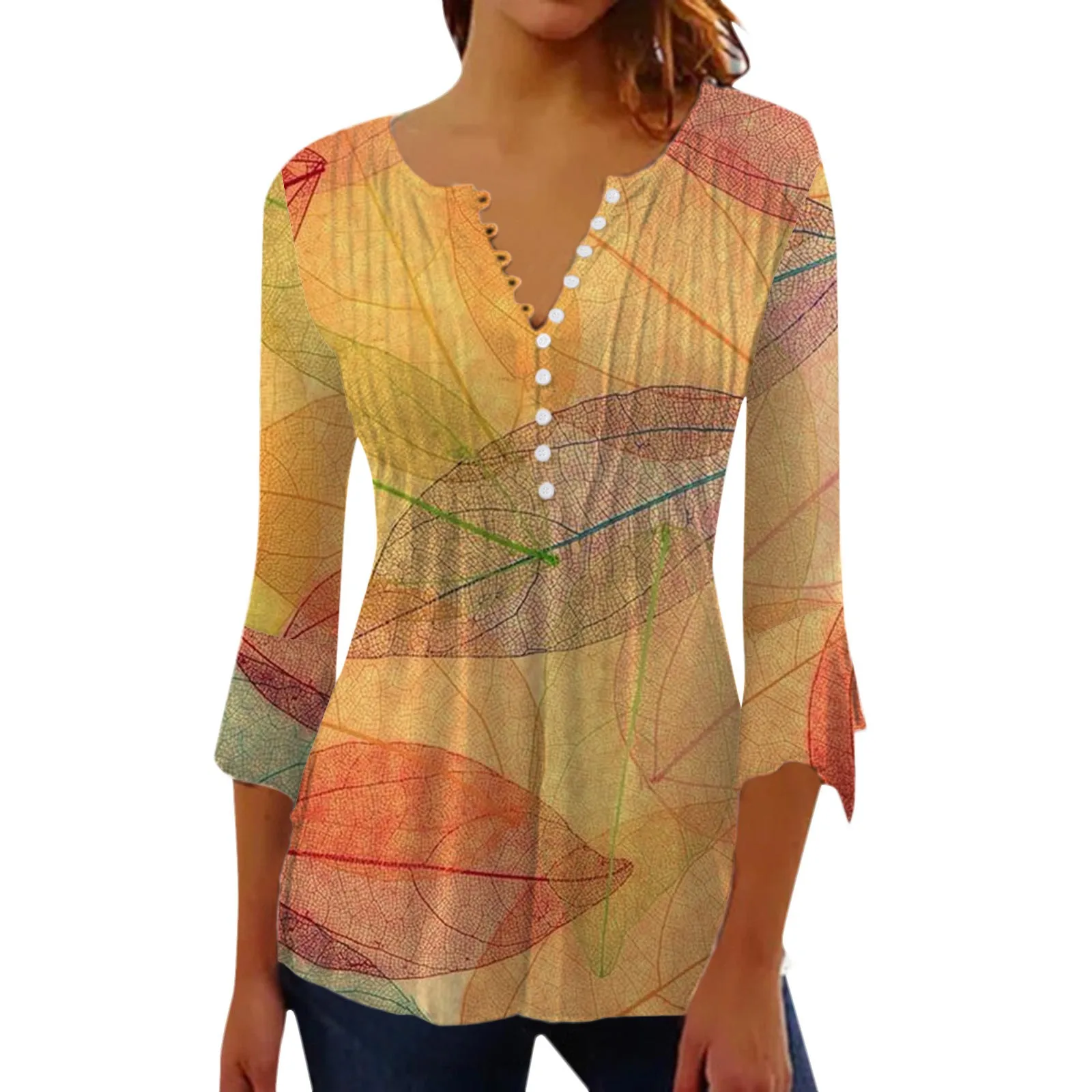 

Women's Fashion Casual V Collar 3D Printed Base Shirt T Shirt Cotton Tops Women Casual Womens Mock Neck Tops Long Sleeve