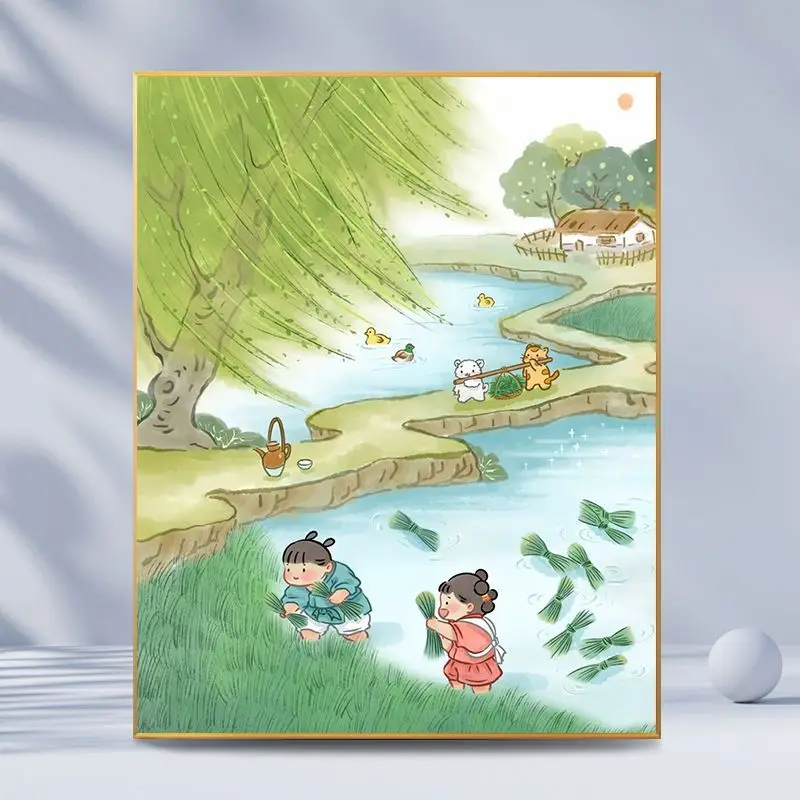

031418574Digital oil painting living room background wall oil painting decoration cartoon hand-painted oil painting