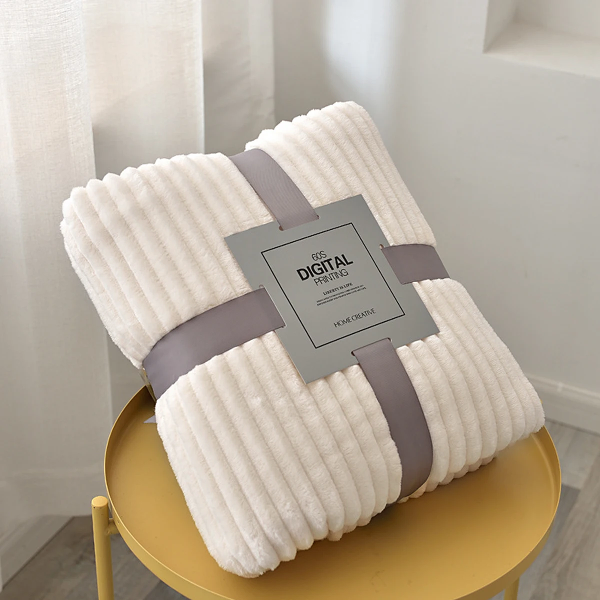

Solid Striped Throw Blanket Flannel Fleece Soft Adult Bed Cover Winter Warm Stitch Fluffy Bed Linen Bedspread For Sofa Bedroom
