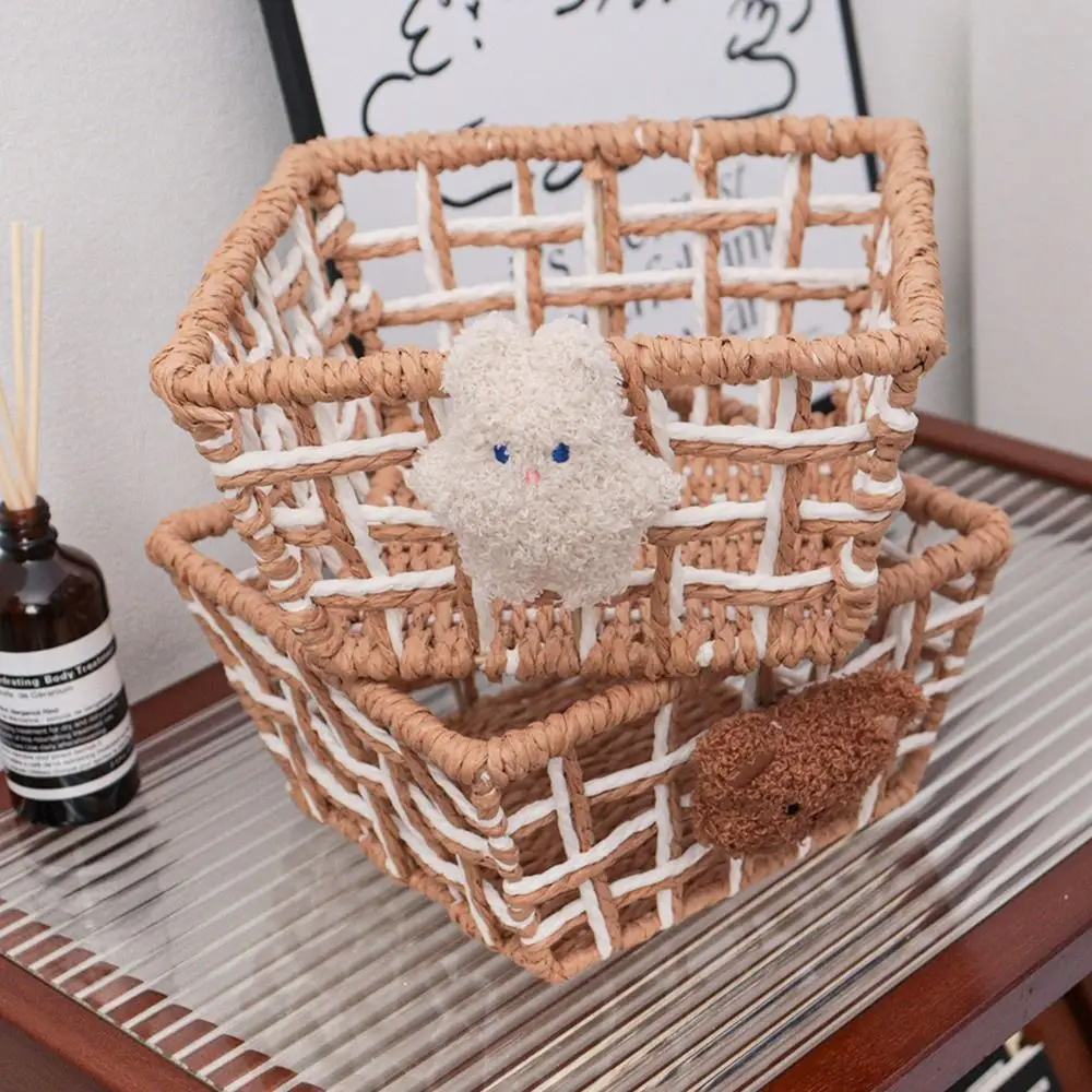 Коричнево-белая корзина для хранения железная художественная веревка плетение