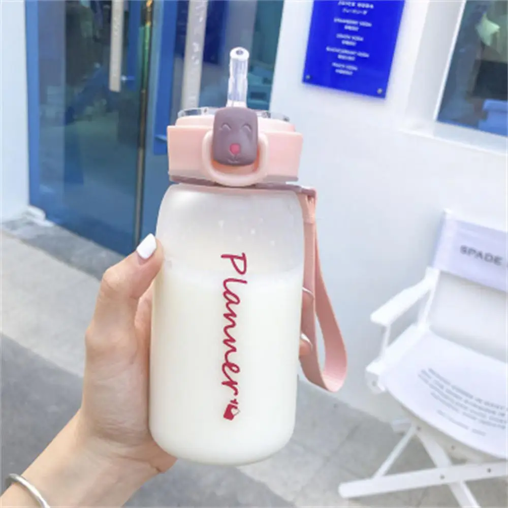 

Reusable Clear Glass Water Bottle With Cover Cute Drinking Bottle Leakproof Frosted Matte Water Bottle Plastic Water Cup