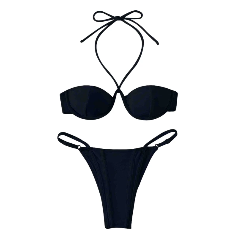 

Сексуальный комплект бикини с лямкой на шее для женщин, купальник из двух предметов, купальный костюм с леопардовым принтом