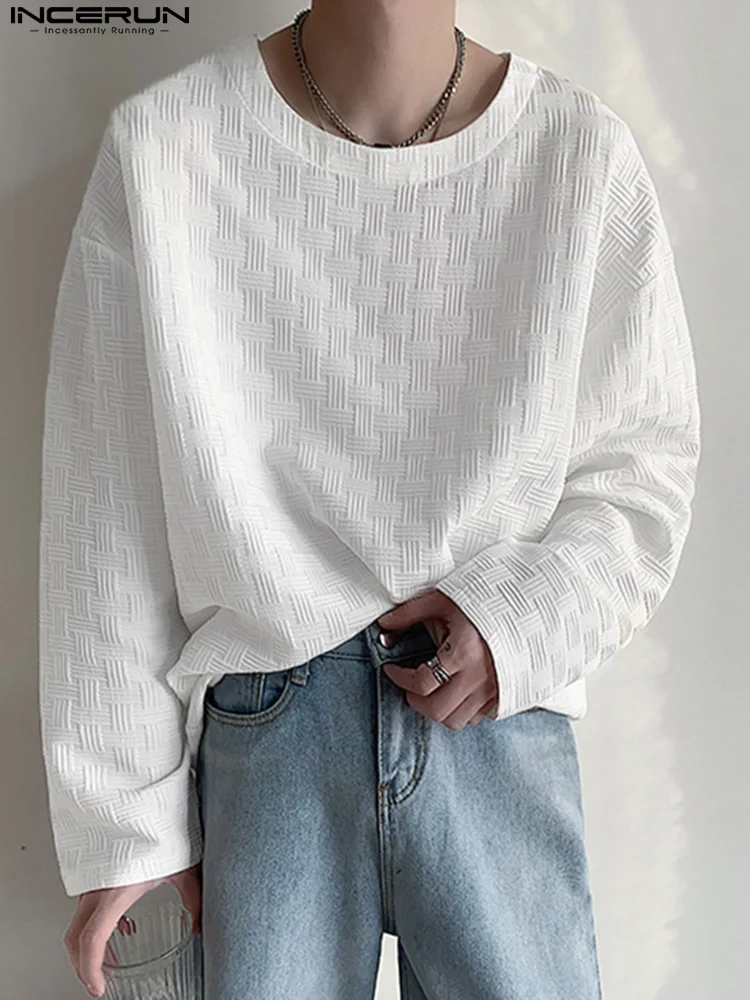 

INCERUN 2022 Men T Shirt Round Neck Long Sleeve Stylish Solid Color Korean Men Clothing Loose Streetwear Casual Camisetas S-5XL