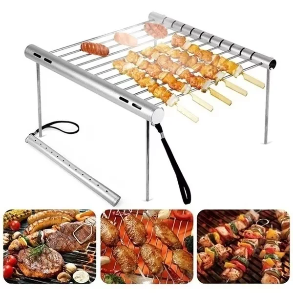 

Portable Folding BBQ Grill Outdoor Camping Barbecue Cooking Stainless Steel Set Barbecue Grill Rotisserie Kebab Camping Grills