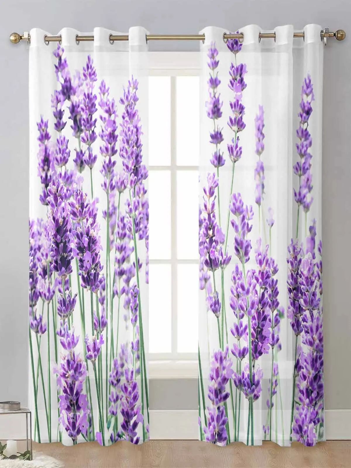 

Lavender Plant Flowers Purple White Sheer Curtains For Living Room Window Voile Tulle Curtain Cortinas Drapes Home Decor